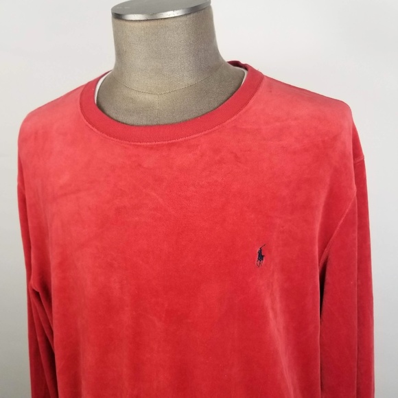 Polo Ralph Lauren Other - VINTAGE 90’S POLO Ralph Lauren Men's  Size XL RED Velour Sweater Sweatshirt
